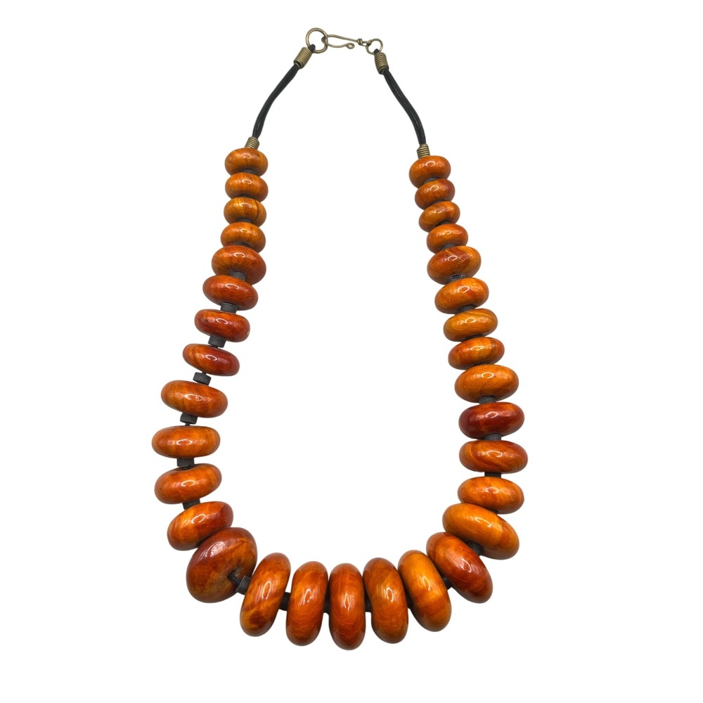 Chunky Burnt Orange Graduated Resin Disc Statement Necklace Faux Amber 20"